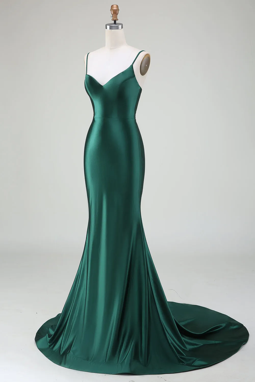 Dark Green Mermaid Spaghetti Straps Sweep Train Prom Dress sold by Zapaka product image thumbnail 3