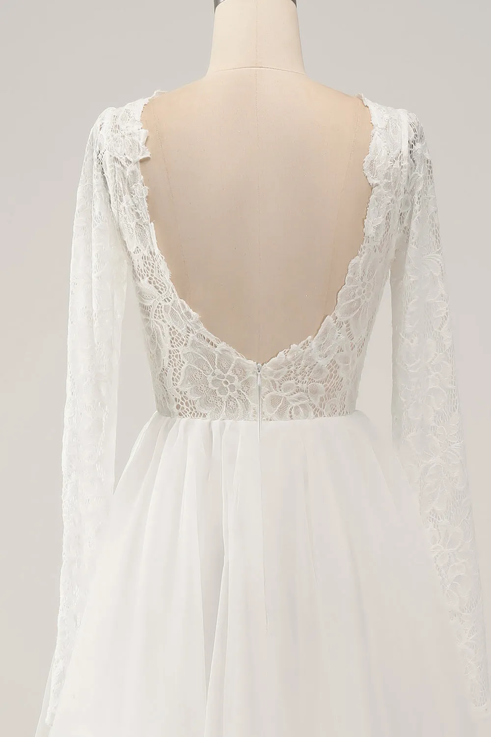 Elegant Ivory A Line Backless Long Sleeves Wedding Dress with Lace sold by Zapaka product image thumbnail 5