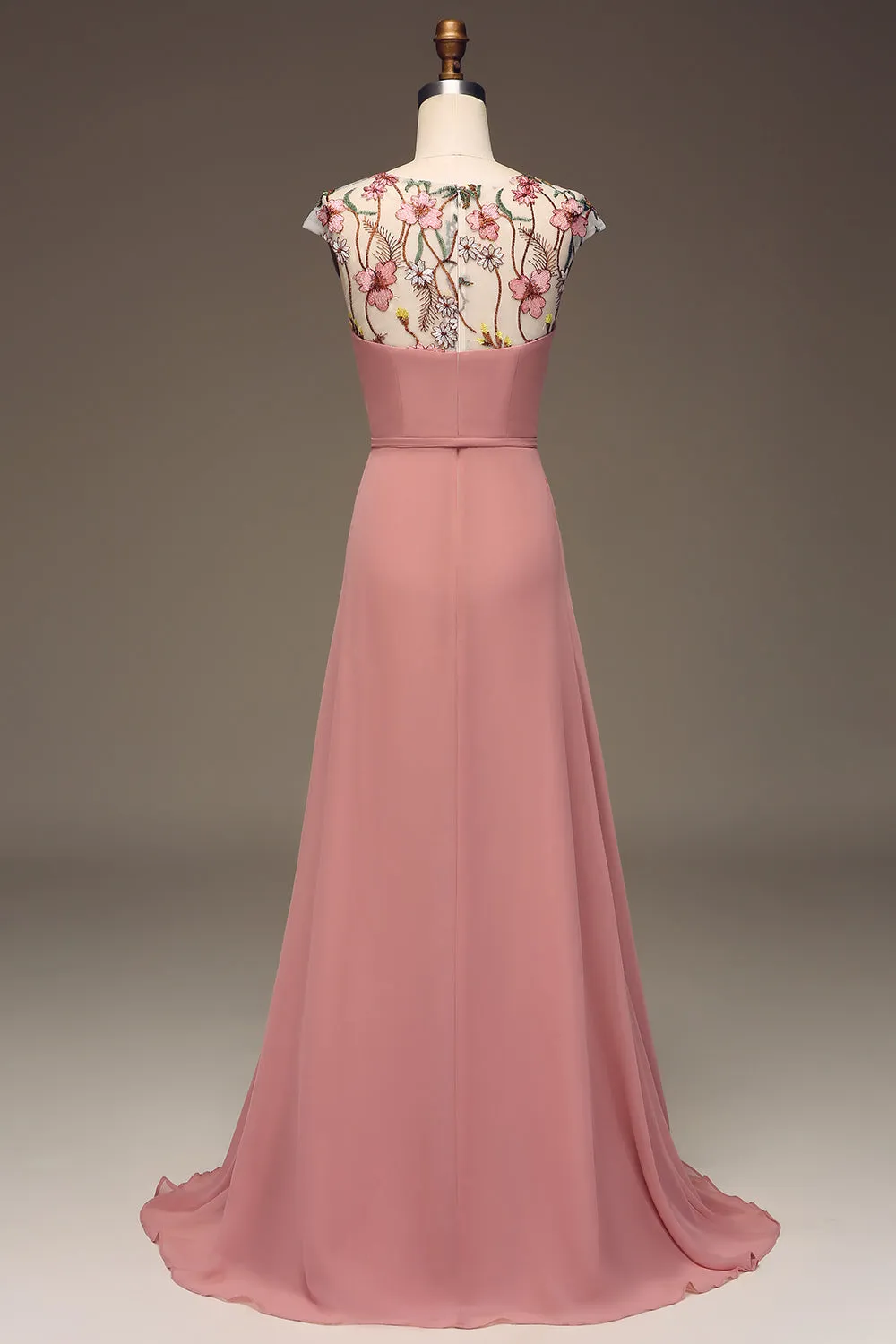 Dusty Rose A-line Chiffon and Embroidery Maxi Bridesmaid Dress sold by Zapaka product image thumbnail 2