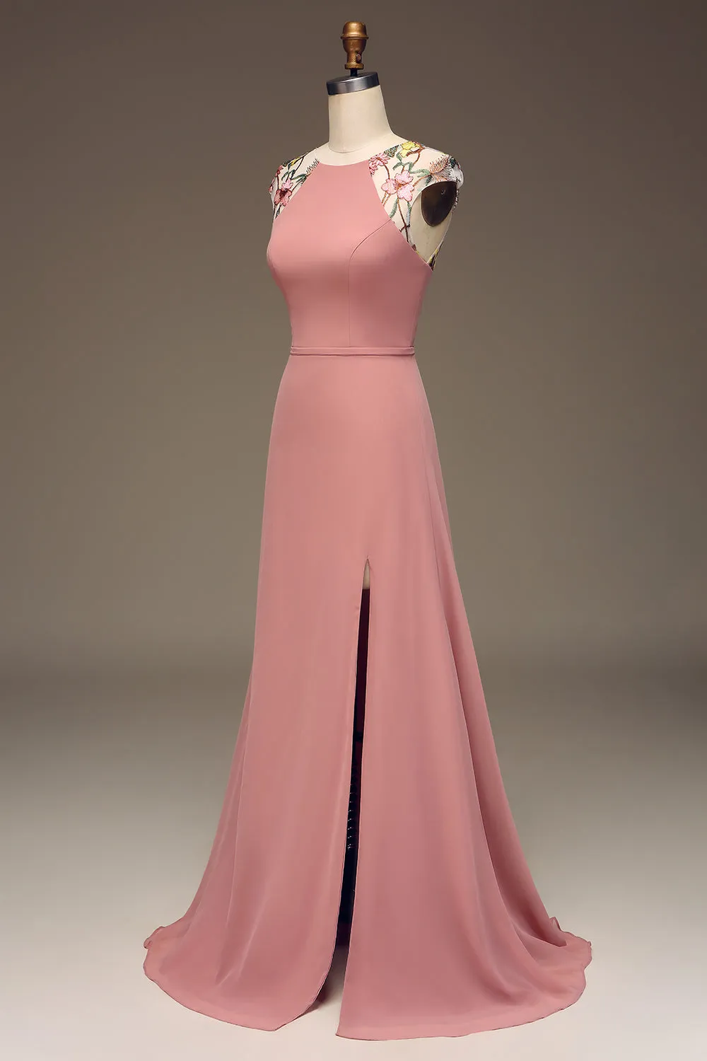 Dusty Rose A-line Chiffon and Embroidery Maxi Bridesmaid Dress sold by Zapaka product image thumbnail 3