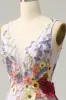 A Line Deep V Neck Lavender Long Prom Dress with Appliques sold by Zapaka