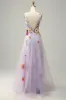 A Line Deep V Neck Lavender Long Prom Dress with Appliques sold by Zapaka