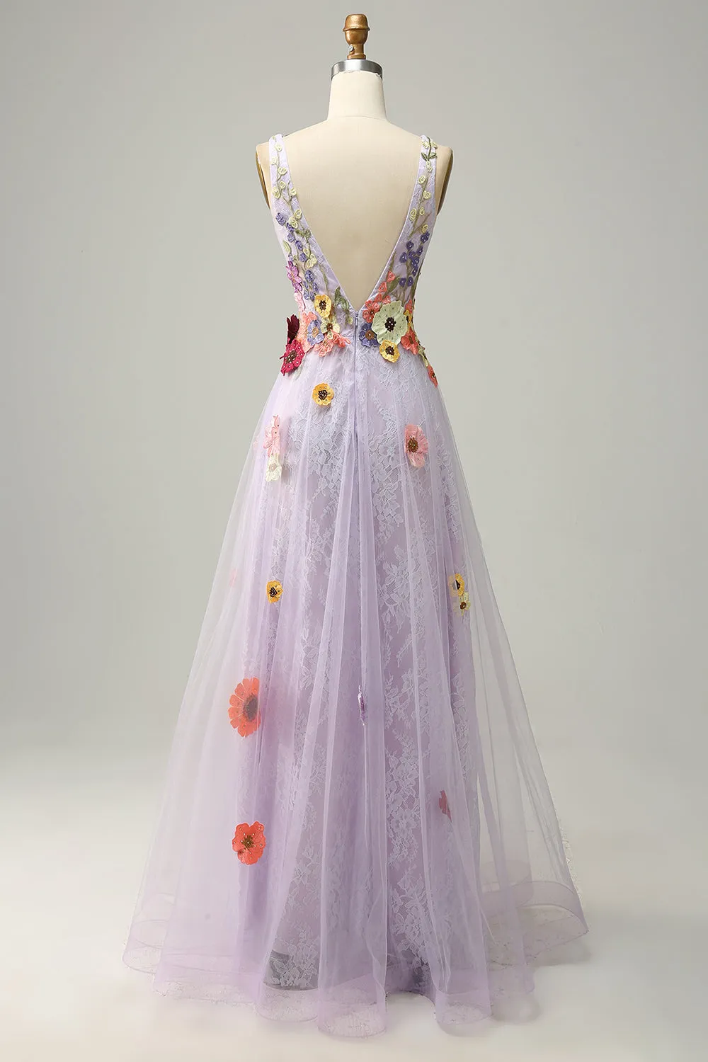 A Line Deep V Neck Lavender Long Prom Dress with Appliques sold by Zapaka product image thumbnail 2