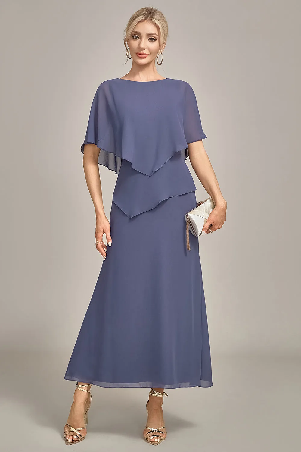 Sheath Scoop Tea-Length Stormy Chiffon Mother of the Bride Dress sold by Zapaka