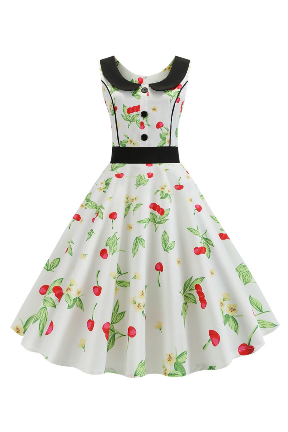 Light Green Printed Sleeveless Vintage Dress sold by Zapaka