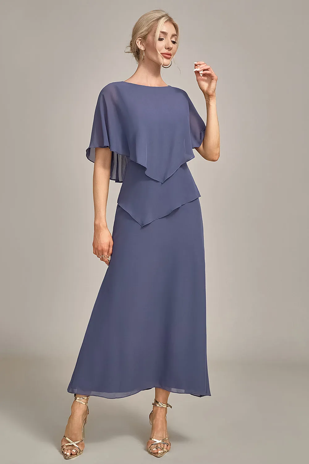 Sheath Scoop Tea-Length Stormy Chiffon Mother of the Bride Dress sold by Zapaka product image thumbnail 5