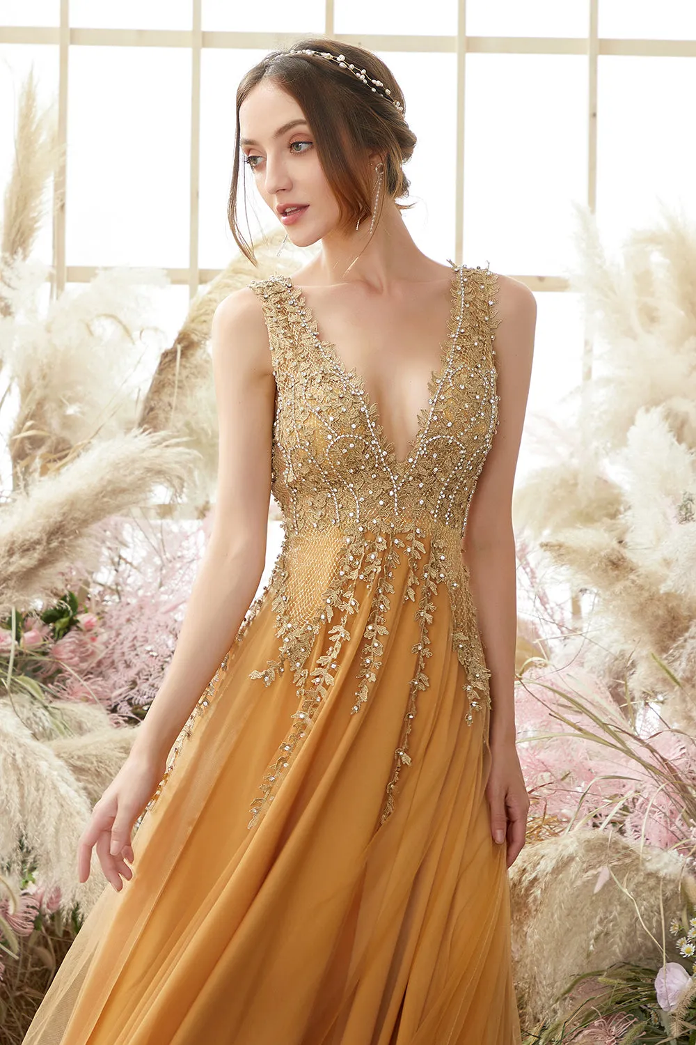Deep V-neck Long Prom Dress with Appliques sold by Zapaka product image thumbnail 3