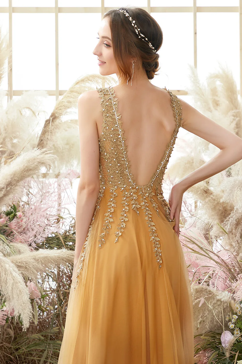 Deep V-neck Long Prom Dress with Appliques sold by Zapaka product image thumbnail 4