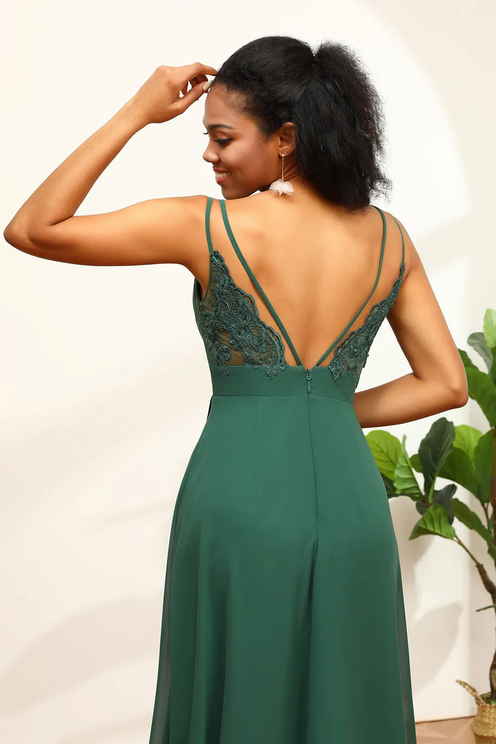 Dark Green Spaghetti Straps Bridesmaid Dress With Lace sold by Zapaka product image thumbnail 5