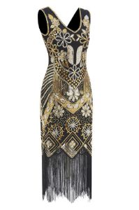 Golden Sequins 1920s Dress with Fringes sold by Zapaka