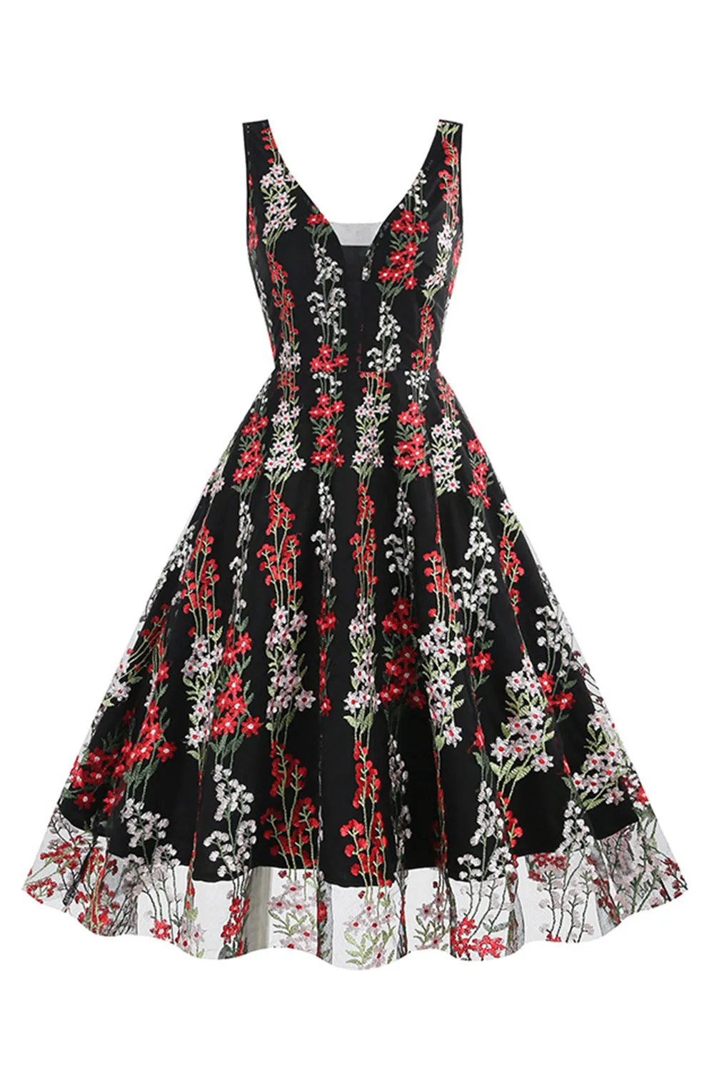 Black Swing 1950s Dress with Embroidery sold by Zapaka