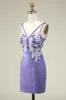 Sheath Spaghetti Straps Purple Sequins Short Homecoming Dress sold by Zapaka