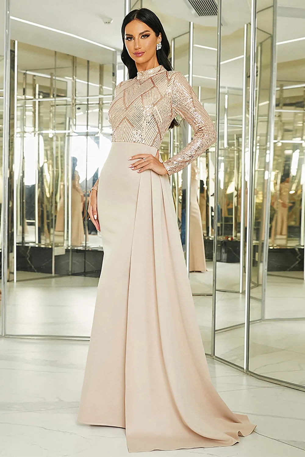 Sparkly Long Sleeves Mermaid Prom Dress with Pleated sold by Zapaka product image thumbnail 5