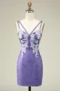 Sheath Spaghetti Straps Purple Sequins Short Homecoming Dress sold by Zapaka