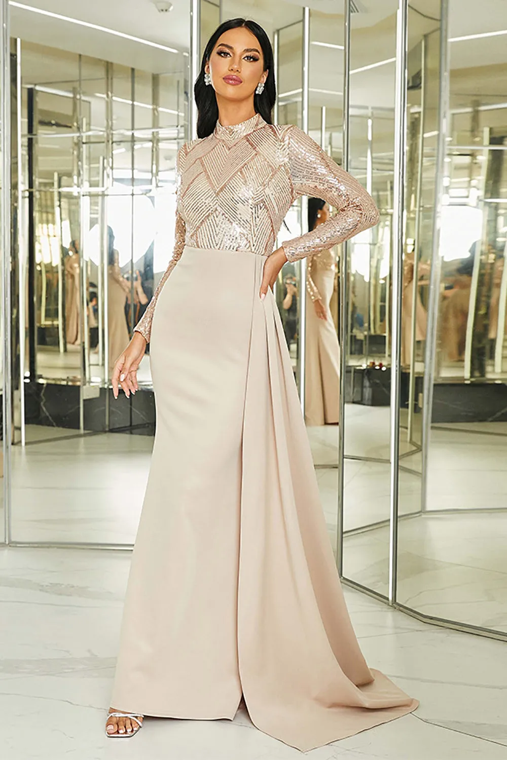 Sparkly Long Sleeves Mermaid Prom Dress with Pleated sold by Zapaka product image thumbnail 3