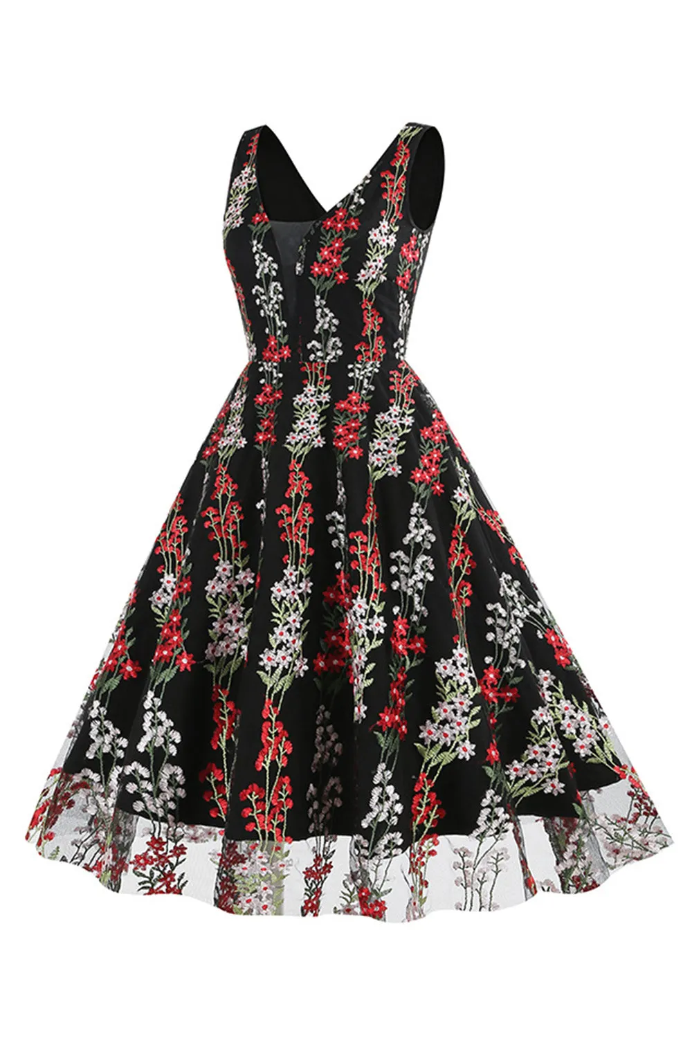 Black Swing 1950s Dress with Embroidery sold by Zapaka product image thumbnail 3