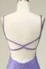 Sheath Spaghetti Straps Purple Sequins Short Homecoming Dress sold by Zapaka
