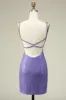 Sheath Spaghetti Straps Purple Sequins Short Homecoming Dress sold by Zapaka