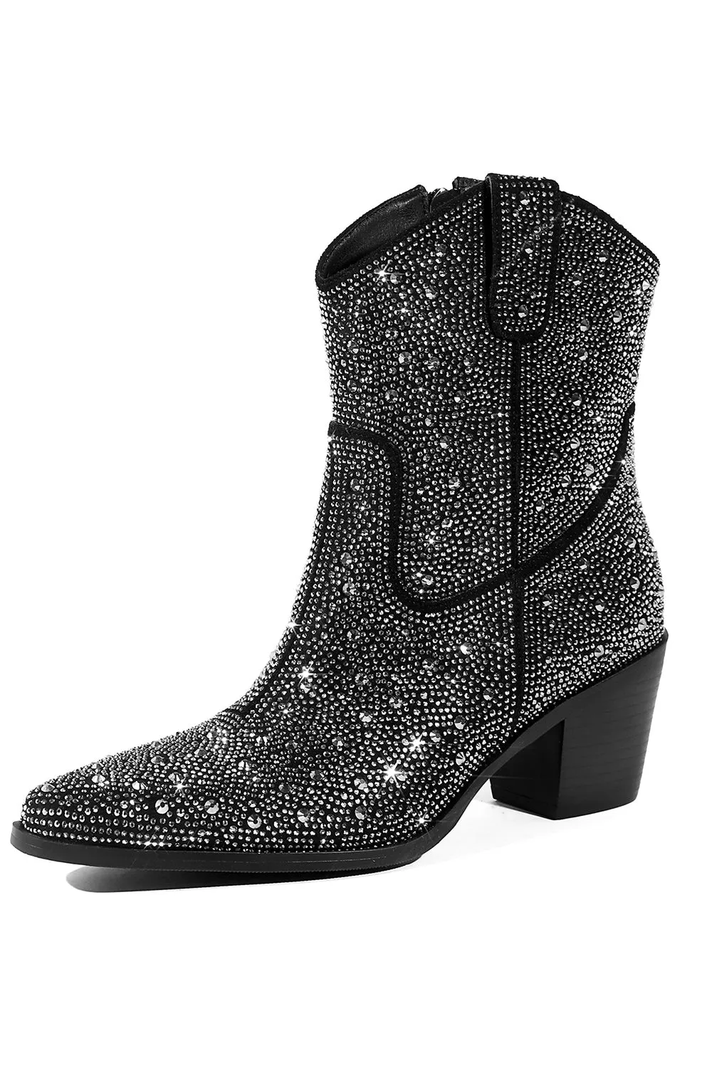 Black Rhinestone Contrast Color Western Ankle Boots sold by Zapaka product image thumbnail 5
