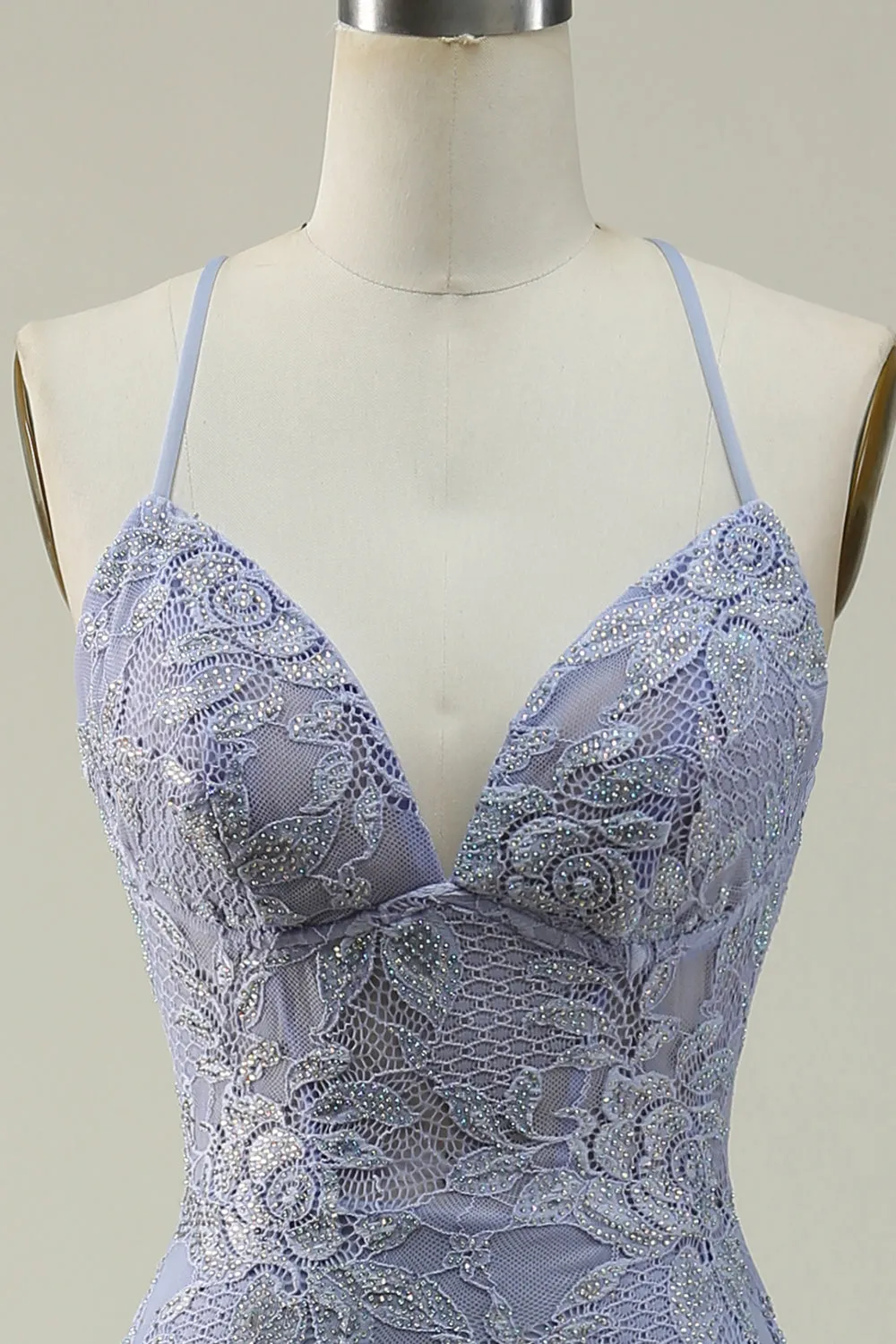 Halter Mermaid Purple Lace Long Formal Dress sold by Zapaka product image thumbnail 4