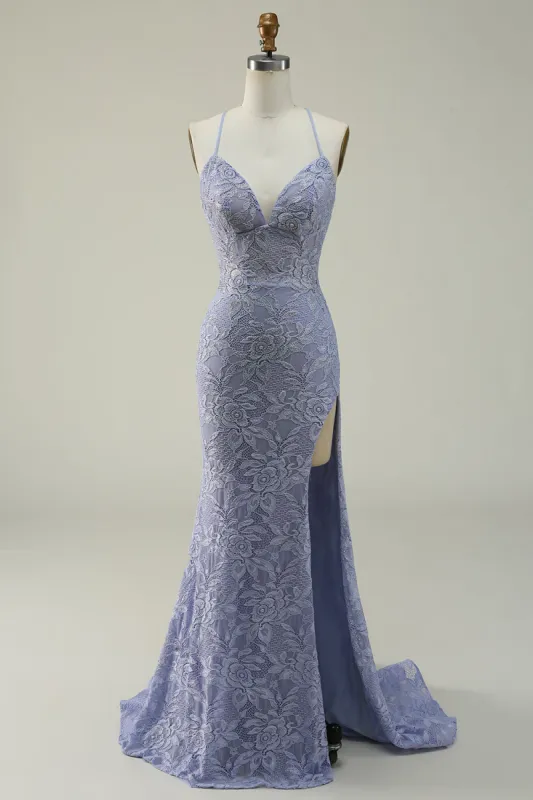Halter Mermaid Purple Lace Long Formal Dress sold by Zapaka