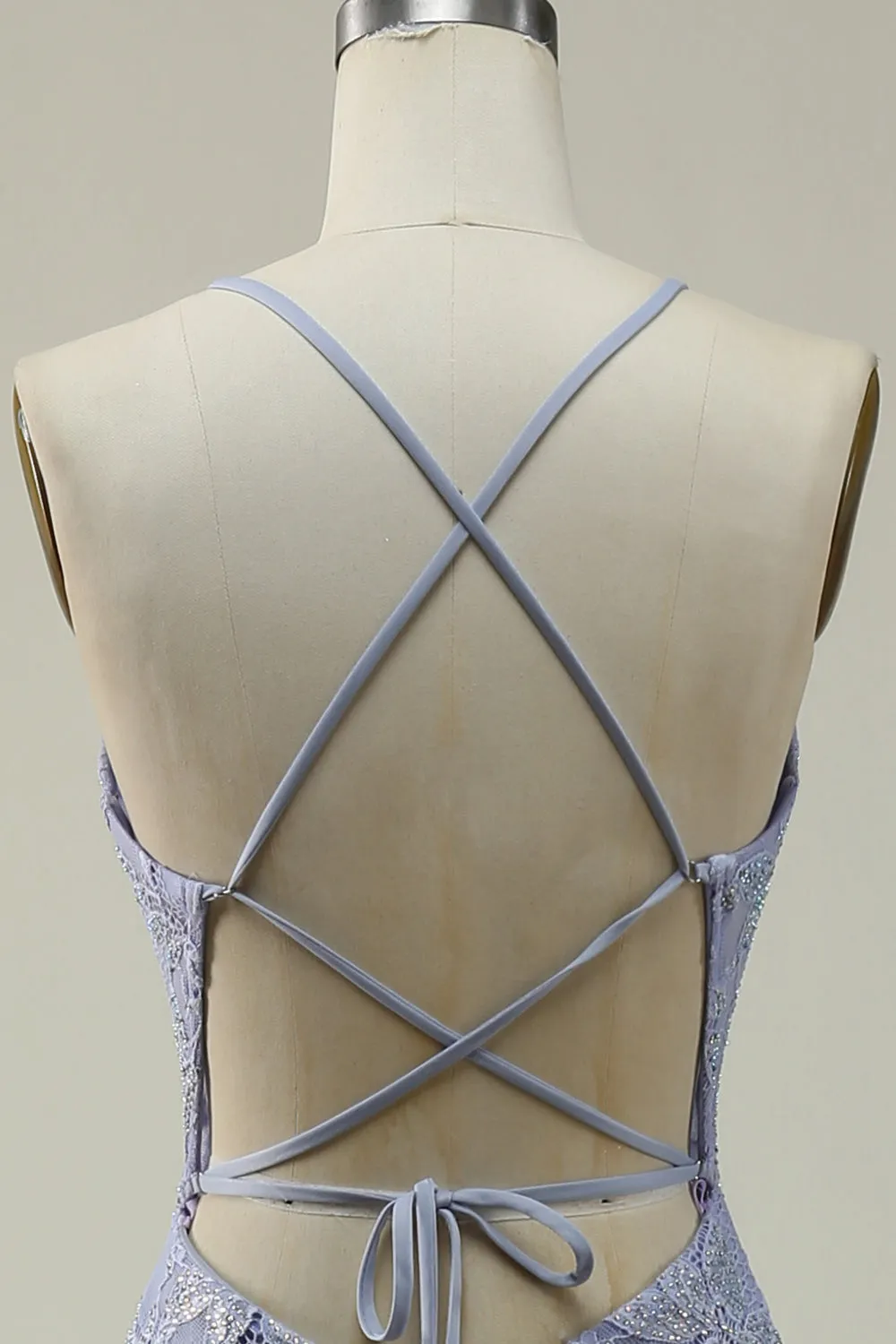 Halter Mermaid Purple Lace Long Formal Dress sold by Zapaka product image thumbnail 5