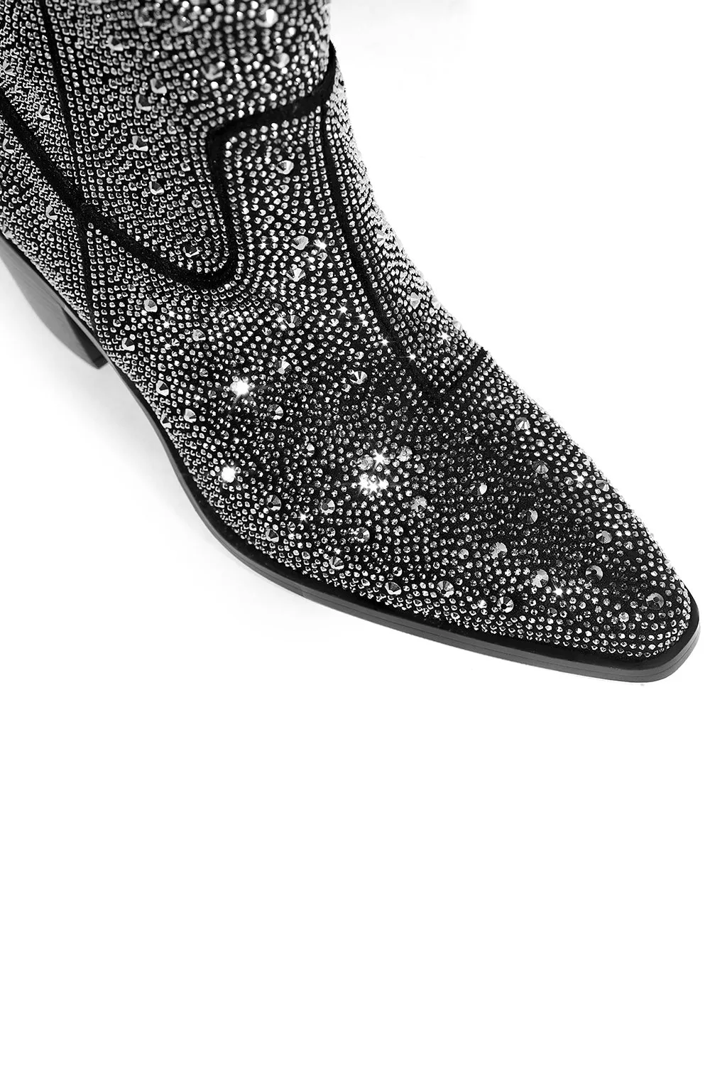 Black Rhinestone Contrast Color Western Ankle Boots sold by Zapaka product image thumbnail 4