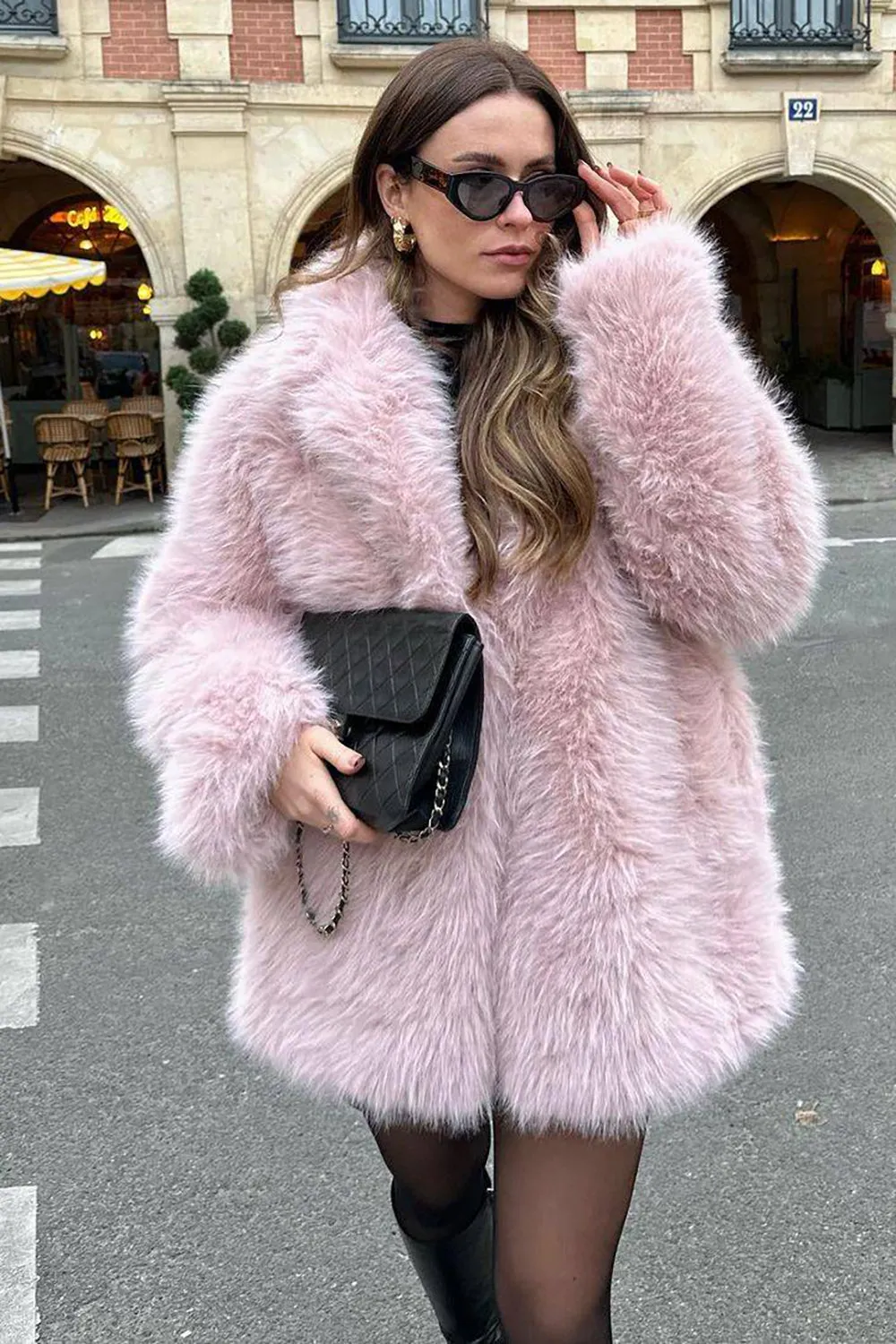 Pink Open Front Shearling Faux Fur Long Shaggy Coat sold by Zapaka