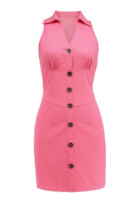 V-Neck Pink Bodycon Party Dress with Button sold by Zapaka