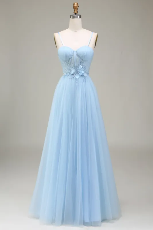 Sparkly Light Blue A-Line Tulle Prom Dress With Appliques sold by Zapaka
