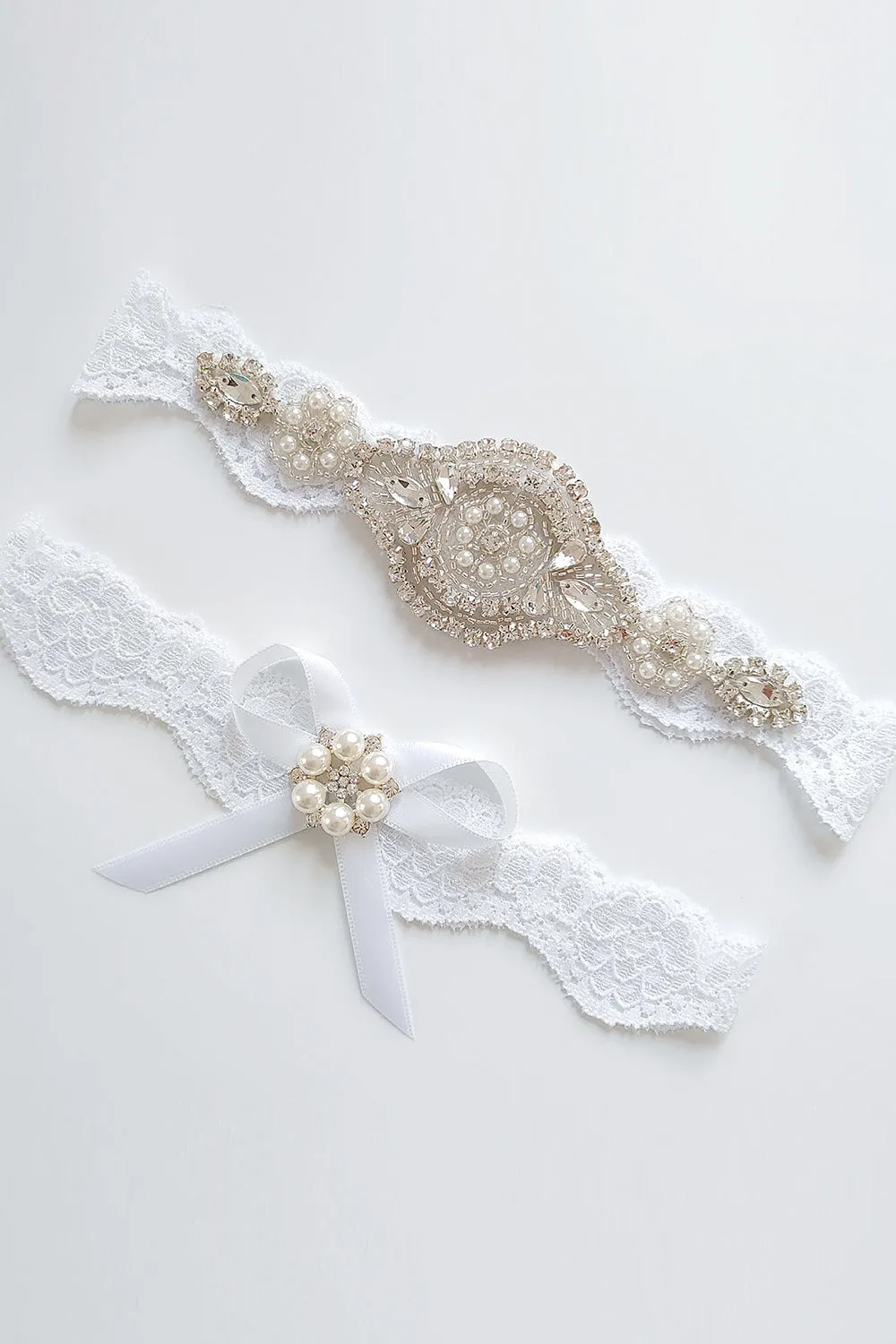 Pearl Rhinestone Lace Bridal Garter Set sold by Zapaka product image thumbnail 3