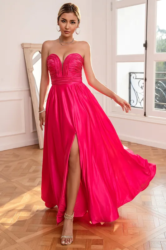Fuchsia Strapless Prom Dress with Slit sold by Zapaka