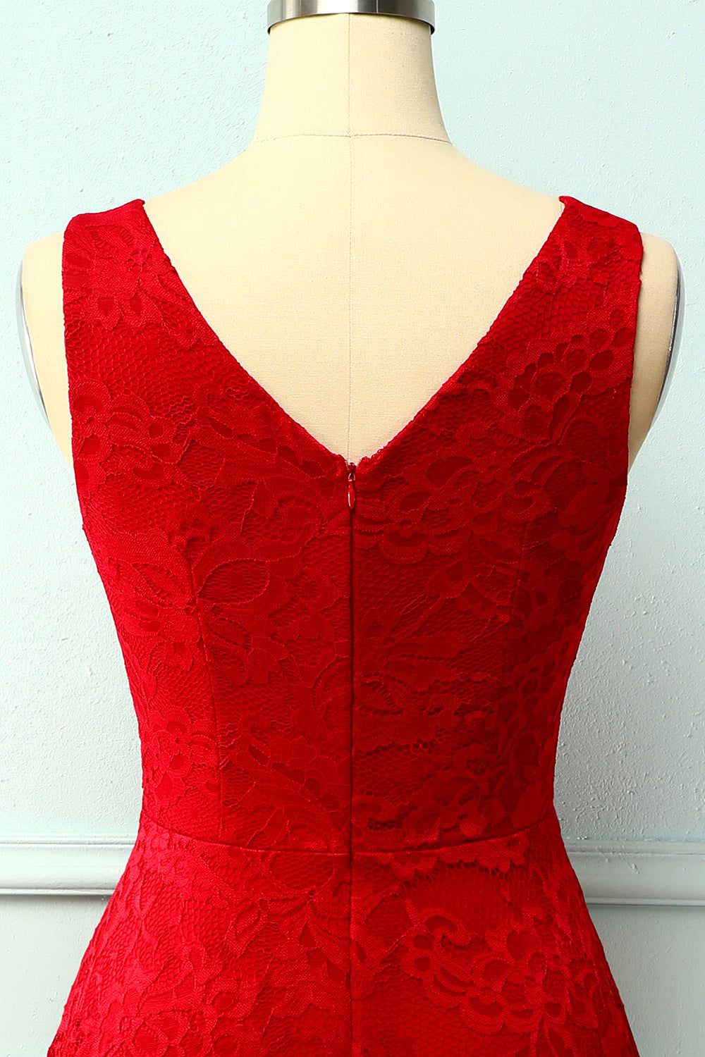 Dark Red Lace Asymmetrical Dress sold by Zapaka product image thumbnail 4