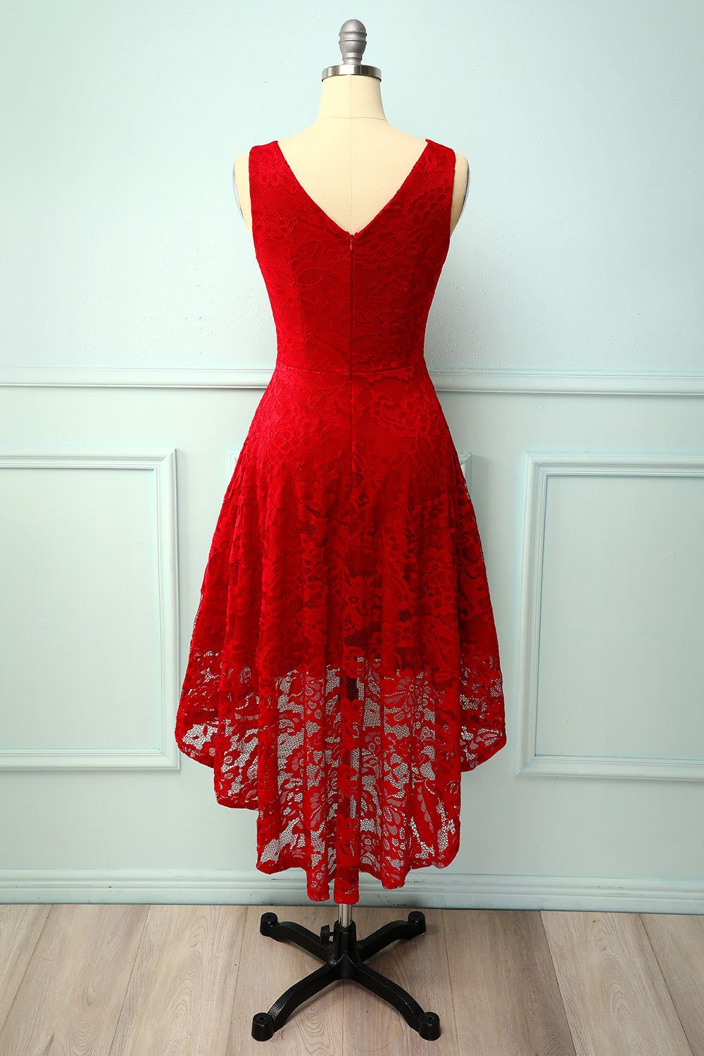 Dark Red Lace Asymmetrical Dress sold by Zapaka product image thumbnail 2