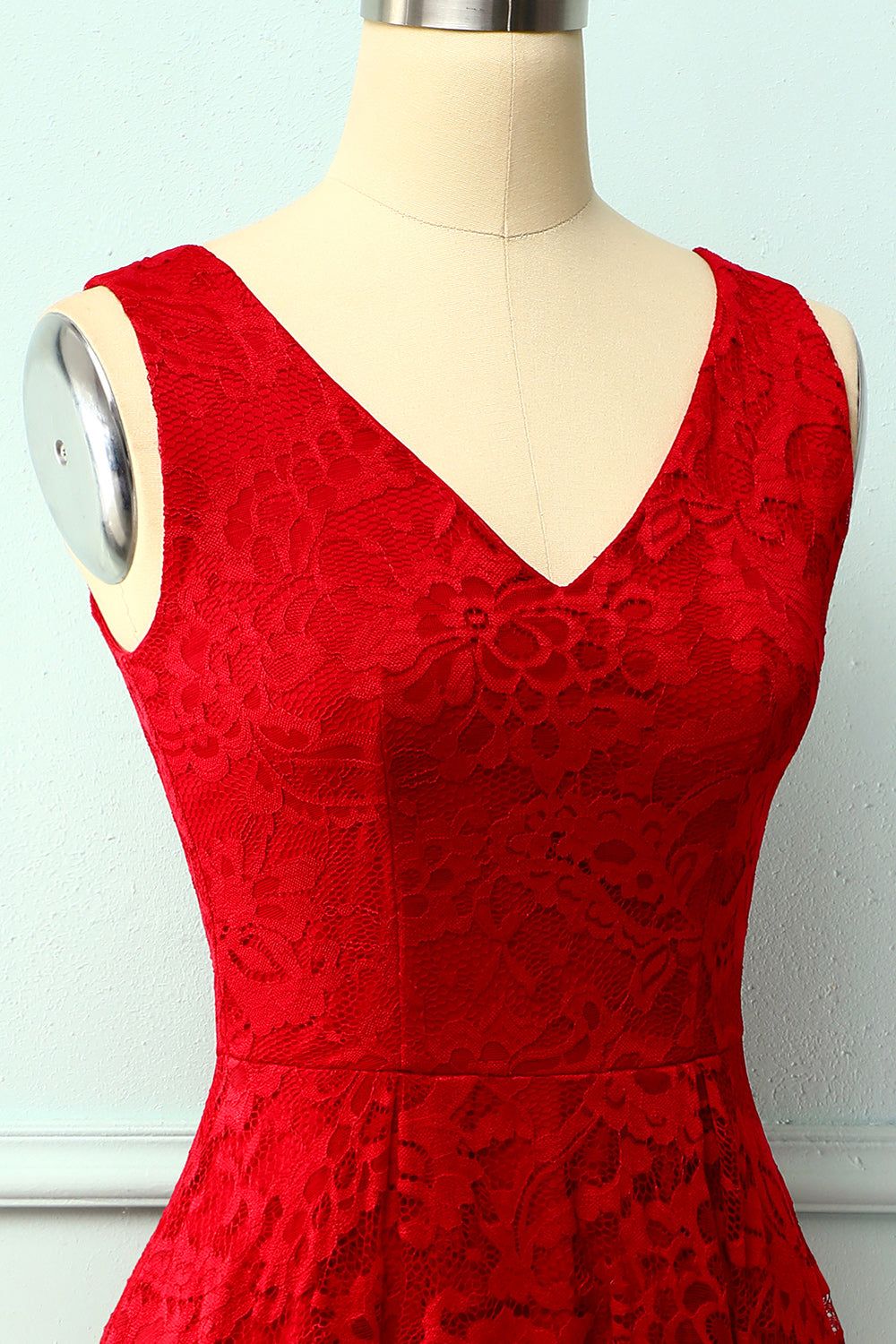 Dark Red Lace Asymmetrical Dress sold by Zapaka product image thumbnail 3