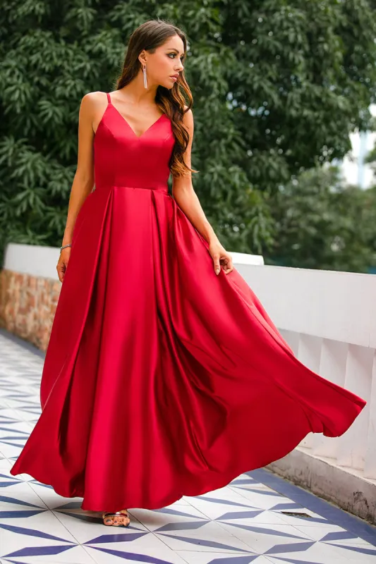 Burgundy Satin Prom Dress sold by Zapaka
