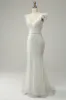 White Sequins V Neck Mermaid Long Prom Dress With Feathers sold by Zapaka