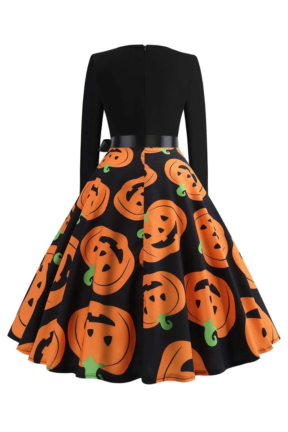 V-Neck Long Sleeve Print Pumpkin Lantern Vintage Dress sold by Zapaka product image thumbnail 2