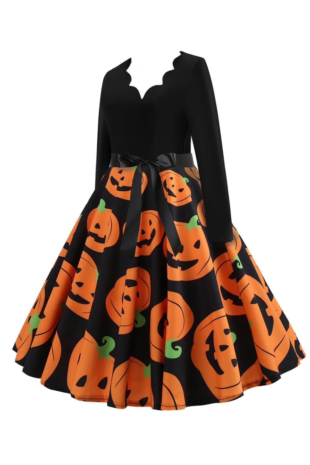V-Neck Long Sleeve Print Pumpkin Lantern Vintage Dress sold by Zapaka product image thumbnail 3