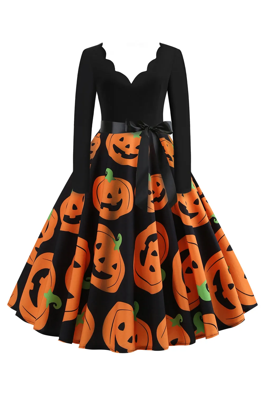 V-Neck Long Sleeve Print Pumpkin Lantern Vintage Dress sold by Zapaka