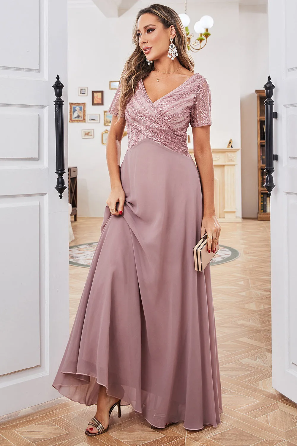 Grey Pink A Line Formal Dress with Embroidered sold by Zapaka product image thumbnail 3