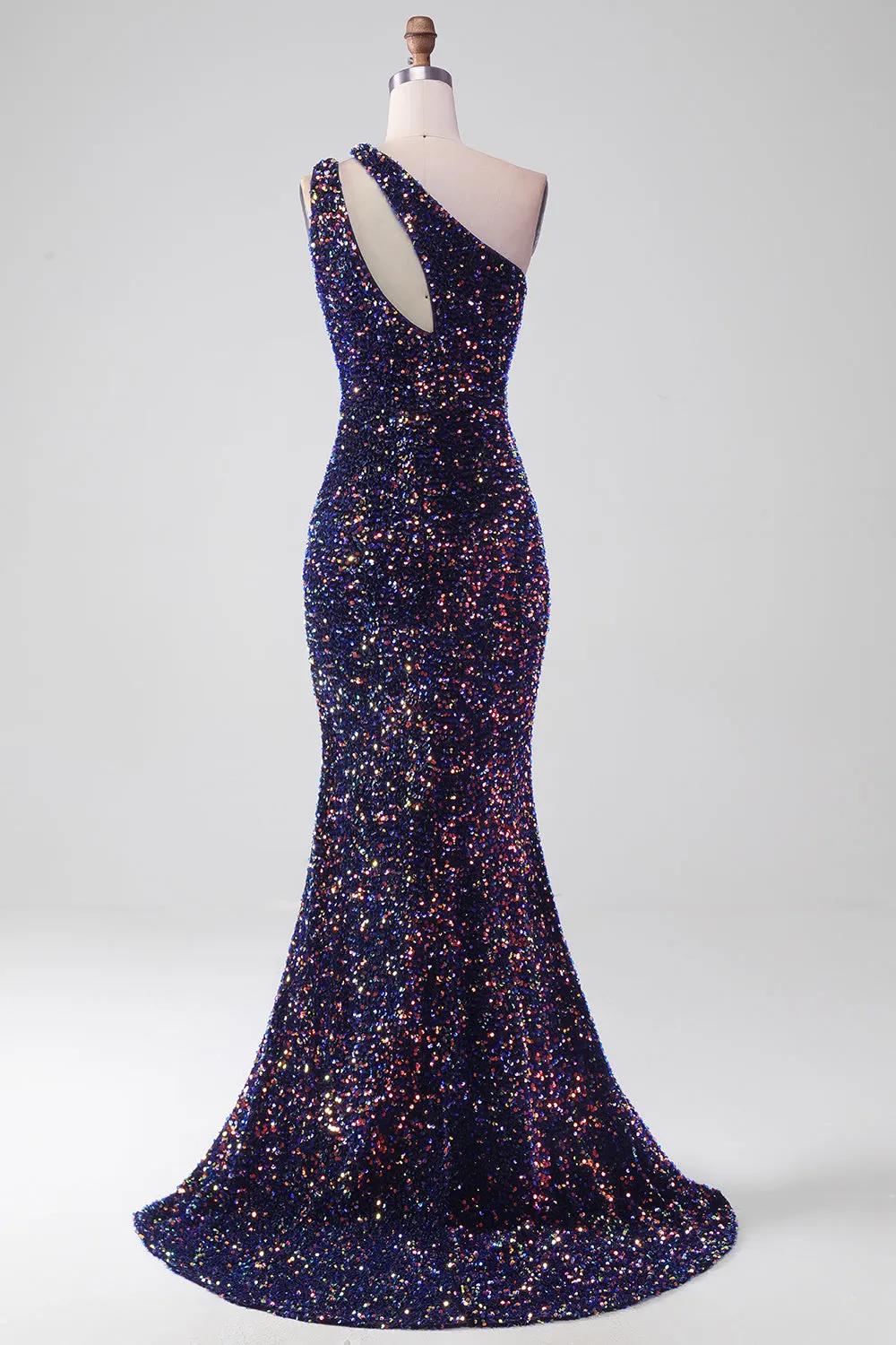 Black Mermaid One Shoulder Sequins Long Prom Dress with Slit sold by Zapaka product image thumbnail 2