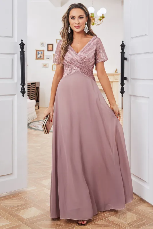 Grey Pink A Line Formal Dress with Embroidered sold by Zapaka