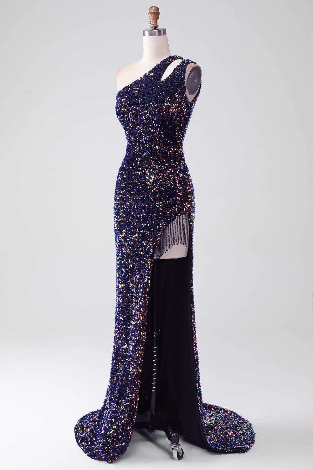 Black Mermaid One Shoulder Sequins Long Prom Dress with Slit sold by Zapaka product image thumbnail 3