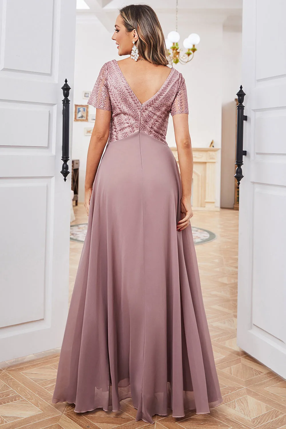 Grey Pink A Line Formal Dress with Embroidered sold by Zapaka product image thumbnail 2