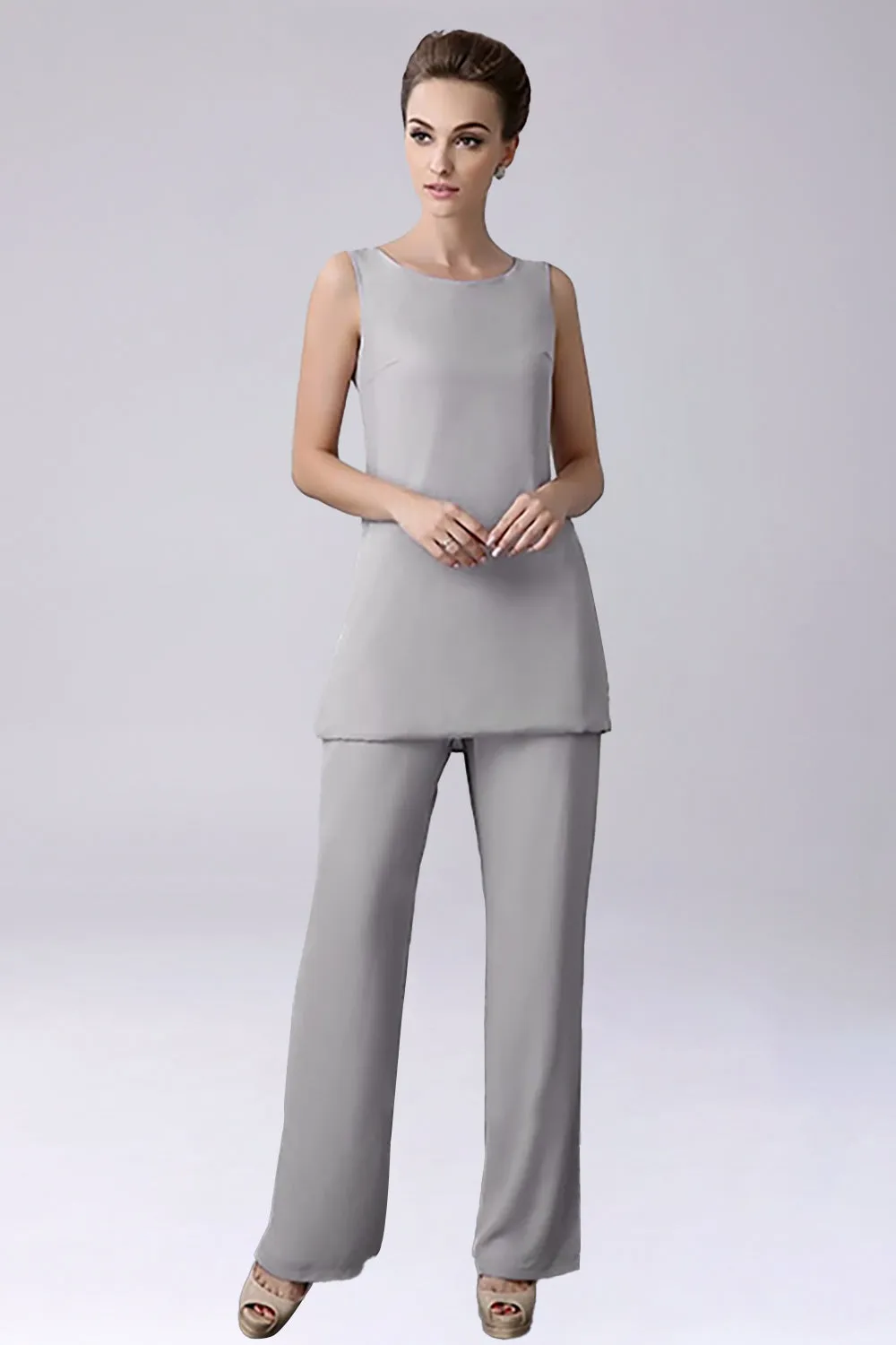 Sliver Jumpsuit/Pantsuit Separates Floor-Length Chiffon Mother of the Bride Dress sold by Zapaka product image thumbnail 4