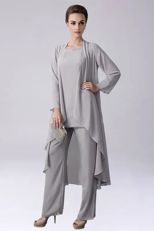 Sliver Jumpsuit/Pantsuit Separates Floor-Length Chiffon Mother of the Bride Dress sold by Zapaka
