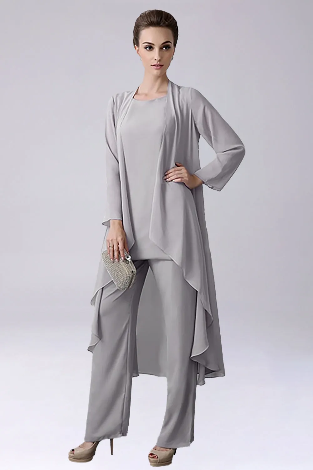 Sliver Jumpsuit/Pantsuit Separates Floor-Length Chiffon Mother of the Bride Dress sold by Zapaka