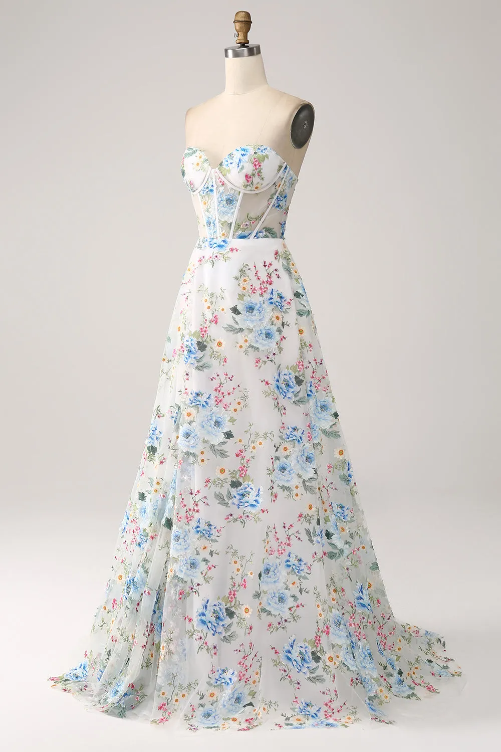 Ivory Flower A-Line Strapless Long Corset Prom Dress sold by Zapaka product image thumbnail 3