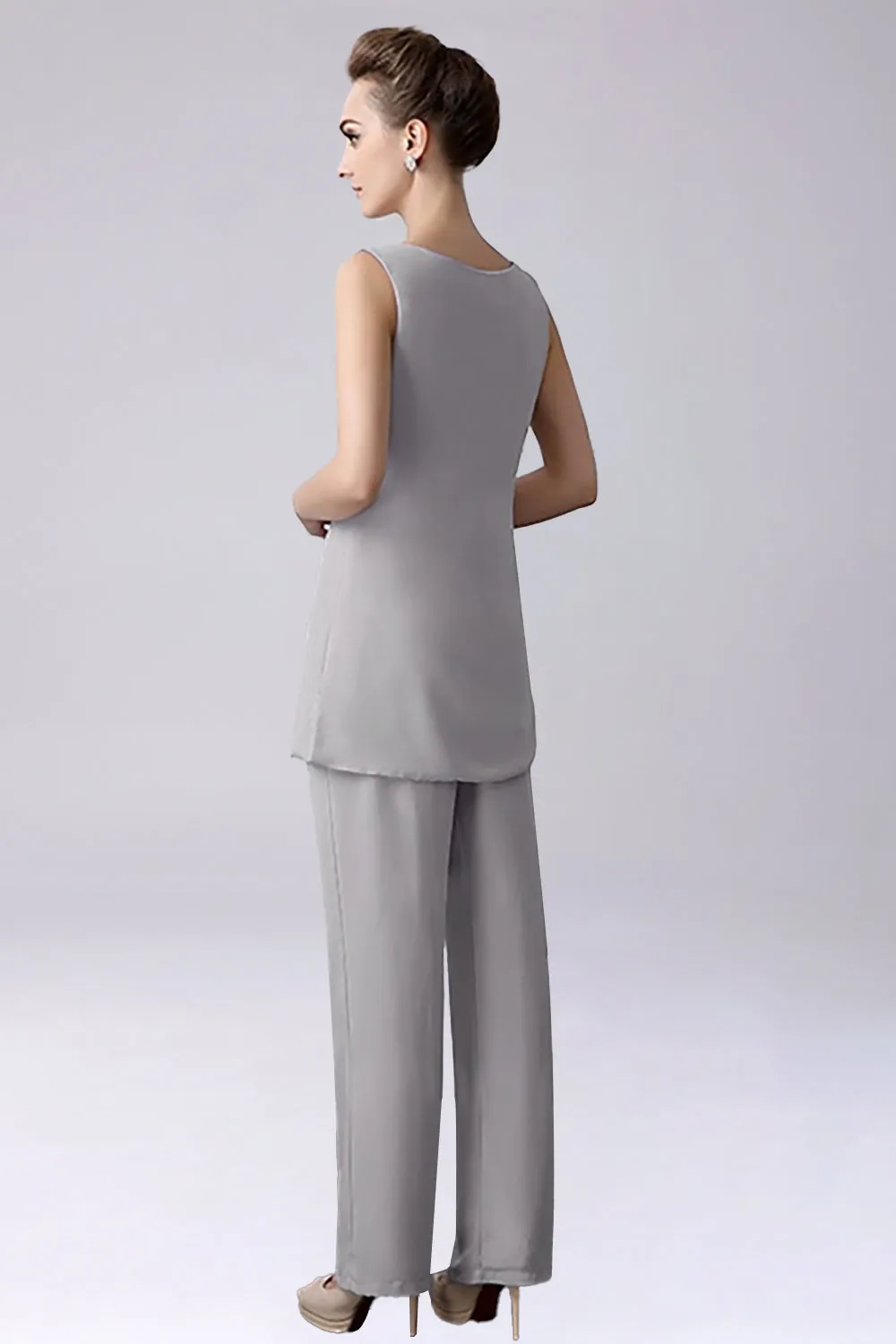 Sliver Jumpsuit/Pantsuit Separates Floor-Length Chiffon Mother of the Bride Dress sold by Zapaka product image thumbnail 5